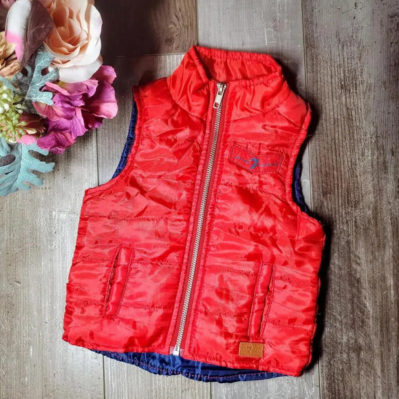 7 For All Mankind Red Puffer Vest Size 12m Baby Toddler EUC - Picture 1 of 11